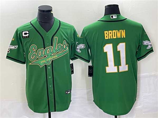 Men's Philadelphia Eagles #11 A. J. Brown Green Gold With C Patch Cool Base Baseball Stitched Jersey,We sell and wholesale Men's Philadelphia Eagles #11 A. J. Brown Green Gold With C Patch Cool Base Baseball Stitched Jersey on line form chian!